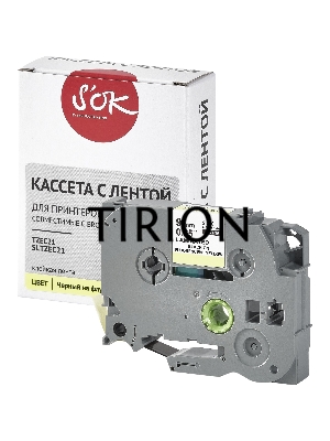 Кассета с лентой S'OK by Sakura Printing TZEC21 для Brother,  черный на желтом, 9мм/8м , наклейка