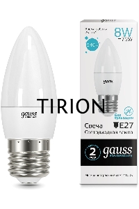 Лампа светодиодная Gauss Elementary 8Вт цок.:E27 свеча 220B 4100K св.свеч.бел.нейт. C37 (упак.:10шт) (33228)