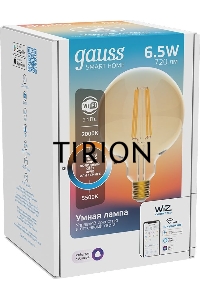 Лампа светодиодная филаментная Gauss Smart Home DIM+CCT E27 G95 Golden 6,5 Вт 2000-5500 К 1/40