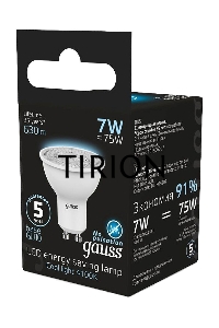 Лампа светодиодная Gauss MR16 7Вт цок.:GU10 спот 220B 4100K св.свеч.бел.нейт. MR16 (упак.:10шт) (101506207)