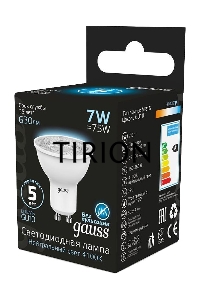 Лампа светодиодная Gauss MR16 7Вт цок.:GU10 спот 220B 4100K св.свеч.бел.нейт. MR16 (упак.:10шт) (101506207)