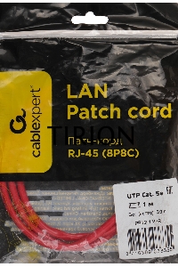 Патч-корд UTP Cablexpert кат.5e, 1м, литой, многожильный (красный)