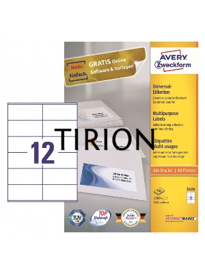 Этикетки самоклеящиеся Avery Zweckform 3424 A4, 105x48 мм, 12 шт, универсальная, 70 г/м2, 100 л, покрытие матовое, белый
