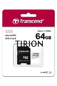 Флеш карта Micro SecureDigital 64Gb Transcend Class 10 TS64GUSD300S-A{MicroSDXC Class 10 UHS-I, SD adapter}