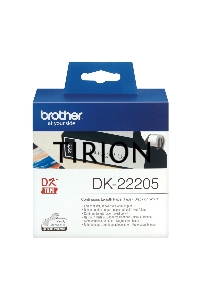 Бумажная клеящаяся лента Brother DK22205 62 мм x 30.48 м, черный шрифт, белый фон