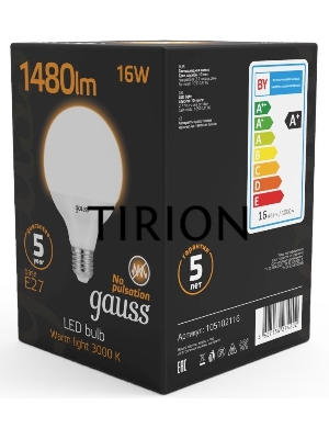 Светодиодная лампа GAUSS 105102116 LED G95 E27 16W 1360lm 3000K 1/32