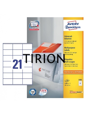 Этикетки самоклеящиеся Avery Zweckform 3481 A4, 70x41 мм, 21 шт, универсальная, 70 г/м2, 100 л, покрытие матовое, белый