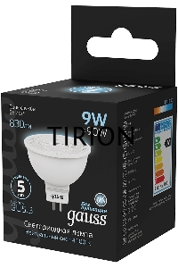 Лампа светодиодная Gauss 101505209 9Вт цок.:GU5.3 рефлек. 150B св.свеч.бел.нейт. MR16 (упак.:10шт)
