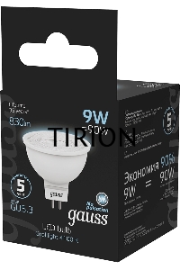 Лампа светодиодная Gauss 101505209 9Вт цок.:GU5.3 рефлек. 150B св.свеч.бел.нейт. MR16 (упак.:10шт)