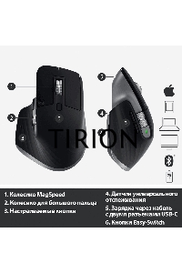 Мышь беспроводная Logitech MX Master 3s графитовый, 8000 dpi, радиоканал, Bluetooth, USB, кнопки - 7