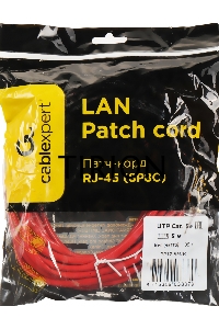 Патч-корд UTP Cablexpert кат.5e, 5м, литой, многожильный (красный)