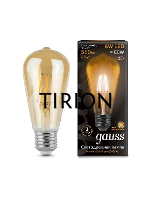 Лампа светодиодная GAUSS 102802006  LED Filament st64 Е27 6Вт golden 2400к 1/10/40