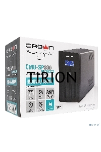 Источник бесперебойного питания CROWN 800VA/450W, металл, 1x12V/9AH, розетки 3*EURO+1*IEC bybass, трансформатор AVR 145-280V, LCD дисплей, съёмный кабель 1.2м, фильтр телефонной и ethernet линии RJ11/45, защита батареи, от перегрузки, от КЗ