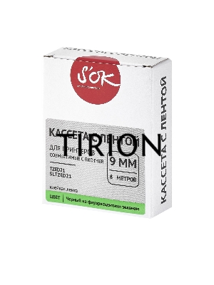 Кассета с лентой S'OK by Sakura Printing TZED21 для Brother,  черный на зеленом, 9мм/8м , наклейка