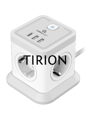 Сетевой фильтр Cablexpert Tower, TWR-4-CU2-W-2, 4р, 10А, 1xType-C PD, 20Вт, 2хUSB, 2м, ур.защиты 2+, белый, коробка