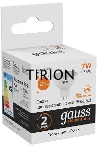 Светодиодная лампа Gauss 13517 LED Elementary MR16 GU5.3 7W 530lm 3000K 1/10/100 0