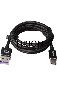 Кабель Qumo Type-С кабель, 1м, USB 2.0, 5В, 5А, 25Вт, тканевая оплетка, стальной коннектор, черный