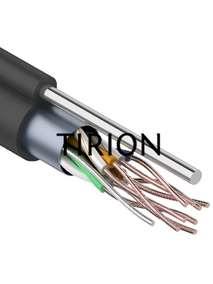 Кабель витая пара F/UTP, категория 5e, PE, 4PR, 24AWG, внешний, черный, с тросом, 305 м