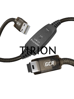 Кабель активный 15.0m USB 2.0, AM/mini 5P, черно-прозрачный, с усилителем сигнала, разъём для доп.питания, 28/24 AWG, GCR-53811