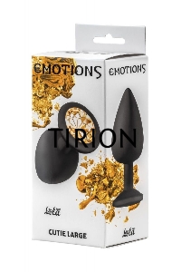 Чёрная анальная пробка Emotions Cutie Large с желтым кристаллом - 10 см.